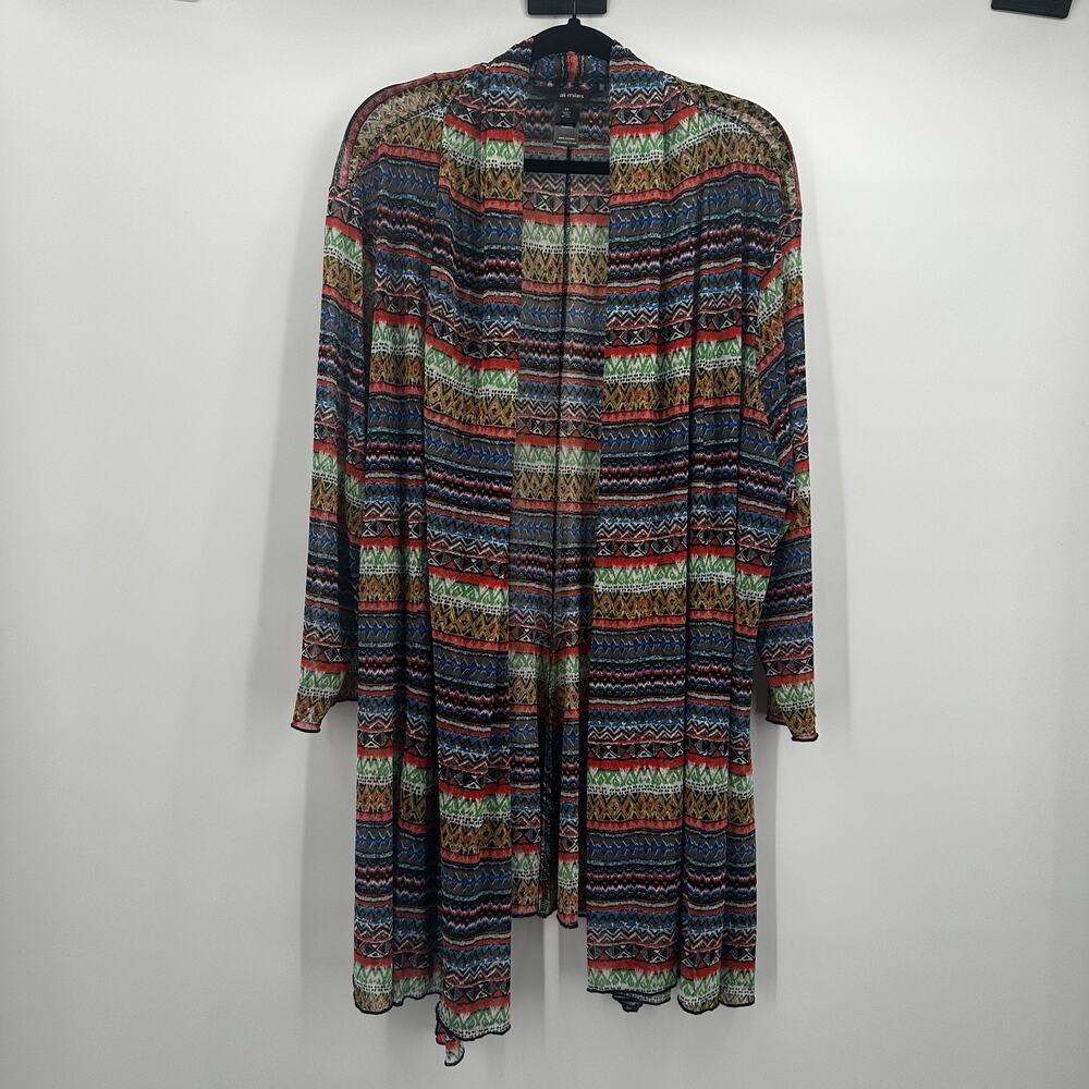Ali Miles Cardigan Womens 3X Sheer Open‎ Front Boho Drape Aztec Pattern Sweater